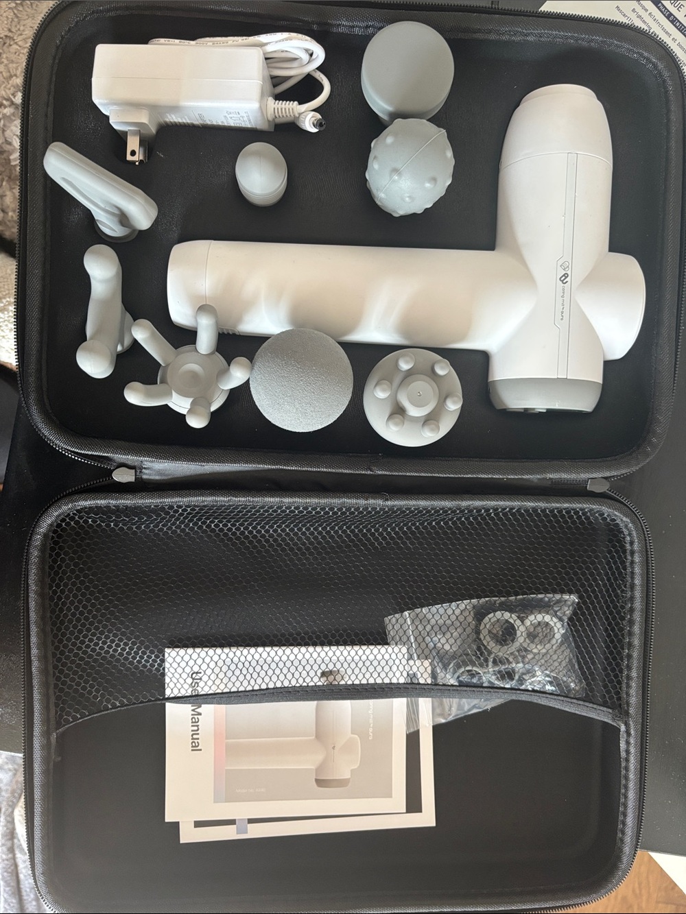 Aura White Percussion Massage Gun with warming Interchangeable Heads